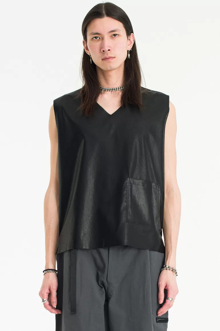 Men Olive Clothing Menswear | Leatherette Vest, Black
