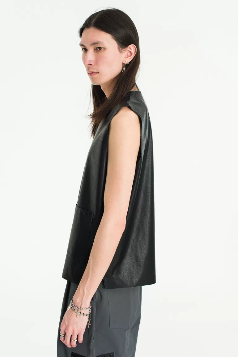 Men Olive Clothing Menswear | Leatherette Vest, Black