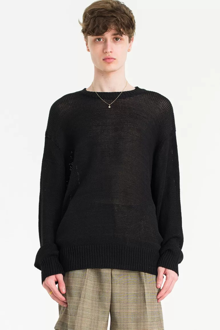 Men Olive Clothing Menswear | Low Gauge Summer Knit, Black