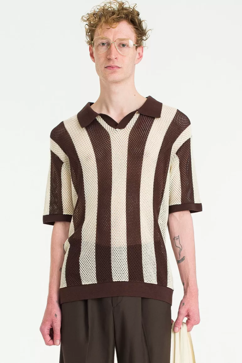 Men Olive Clothing Menswear | Net Stripe Polo, Burgundy