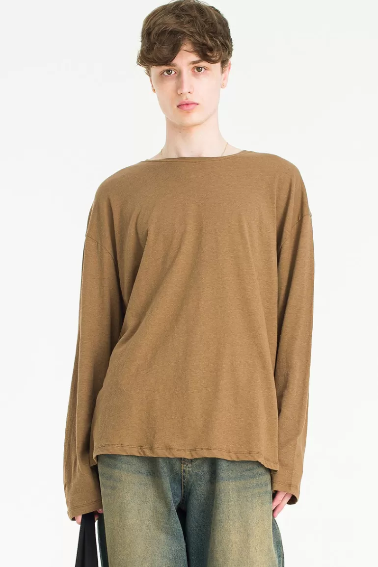 Men Olive Clothing Menswear | Soft-Touch Long Sleeve Tee, Chestnut