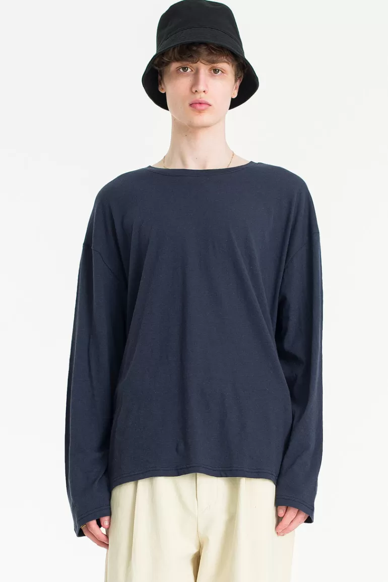 Men Olive Clothing Menswear | Soft-Touch Long Sleeve Tee, Navy