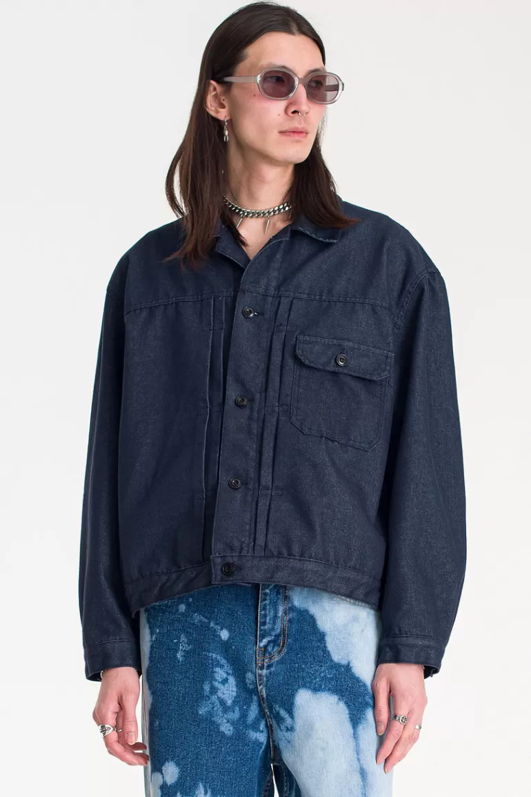 Men Olive Clothing Menswear | Trucker Box Jacket, Indigo