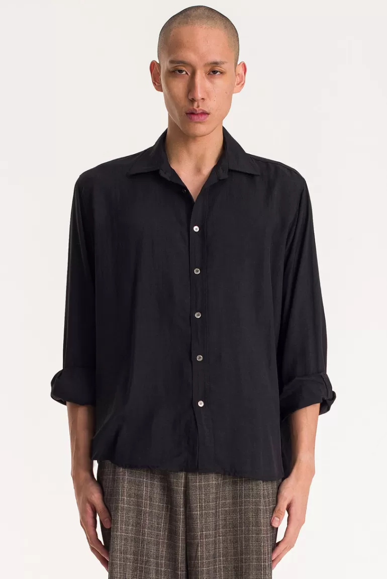 Men Olive Clothing Menswear | Viscose Shirt, Black