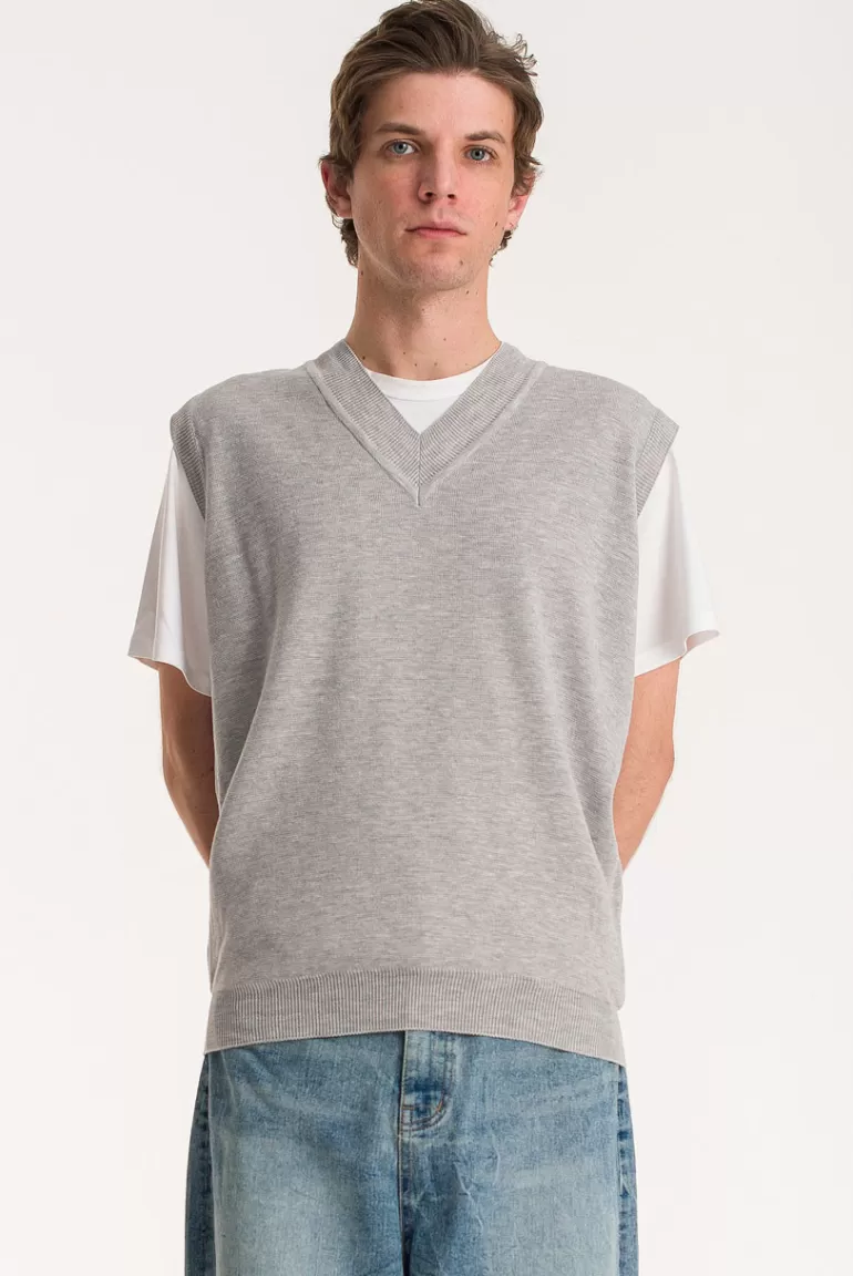 Men Olive Clothing Menswear | V-Neck Vest, Grey