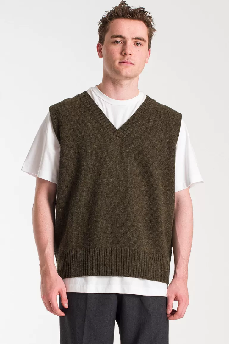 Men Olive Clothing Menswear | Wool Knit Vest, Moss