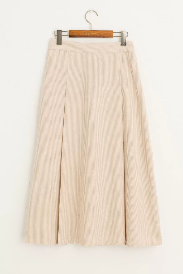 Women Olive Clothing Mid Length Cord Skirt, Cream