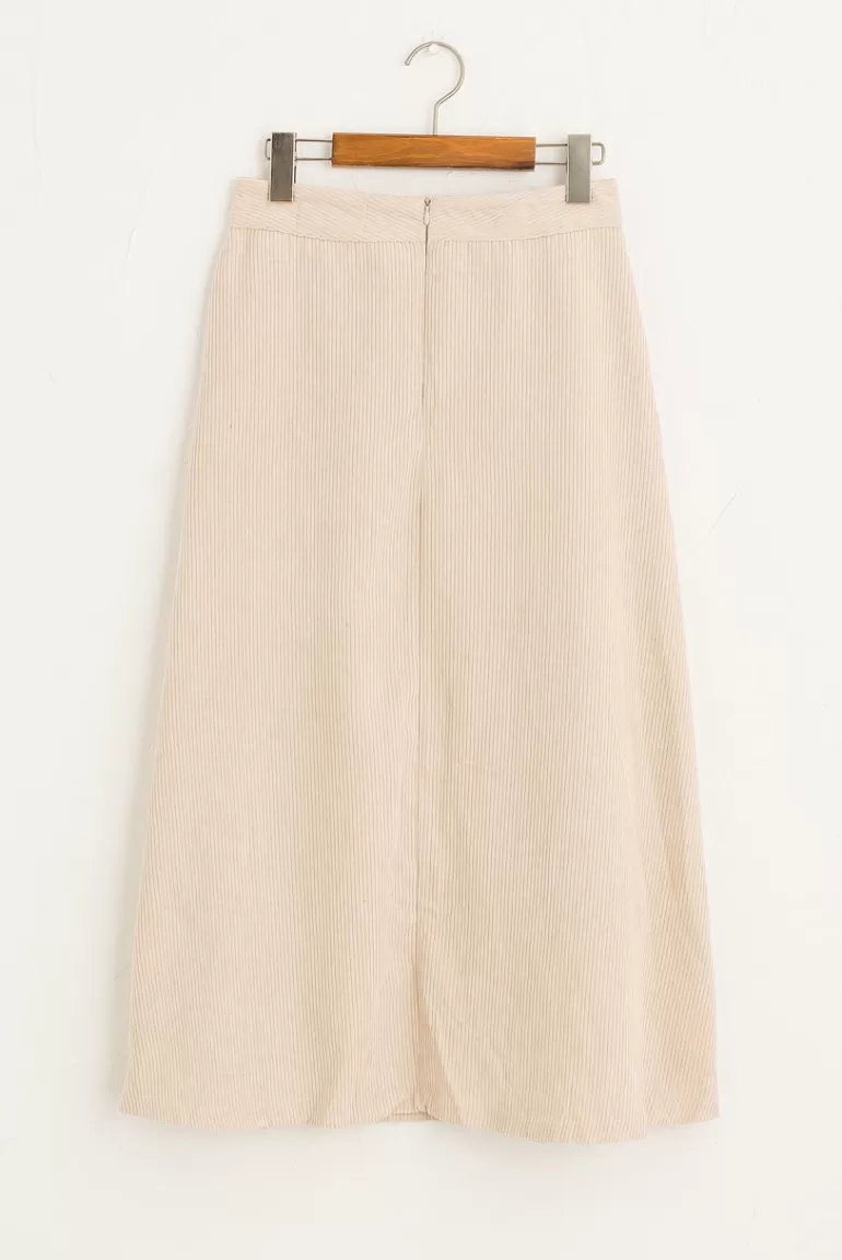 Women Olive Clothing Mid Length Cord Skirt, Cream