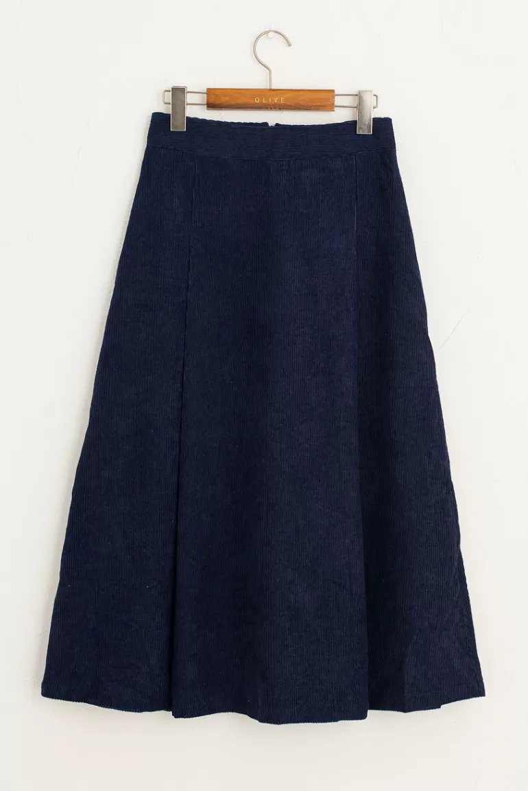Women Olive Clothing Mid Length Cord Skirt, Navy