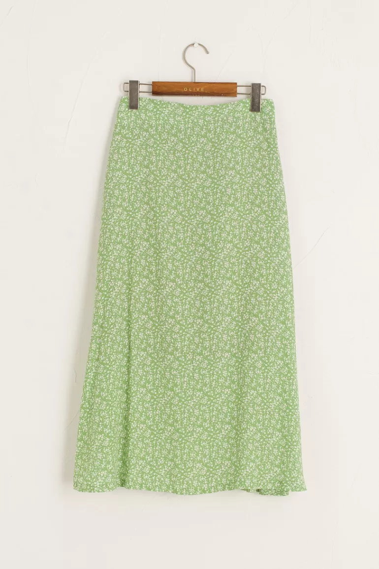 Women Olive Clothing Midi Blossom Skirt, Lime