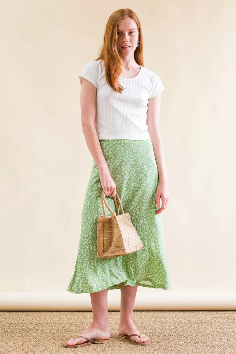 Women Olive Clothing Midi Blossom Skirt, Lime