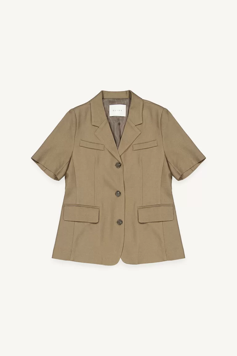 Women Olive Clothing Miko Linen Short Sleeve Jacket, Khaki