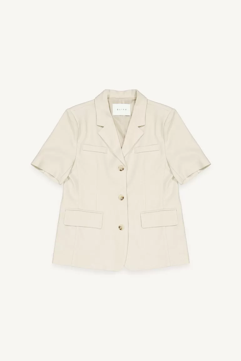 Women Olive Clothing Miko Linen Short Sleeve Jacket, Oat