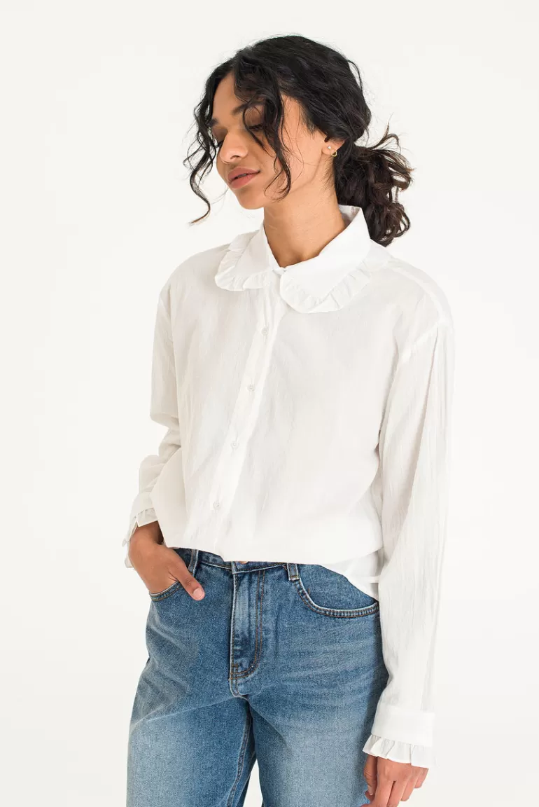 Women Olive Clothing Mimi Frill Blouse, Ivory