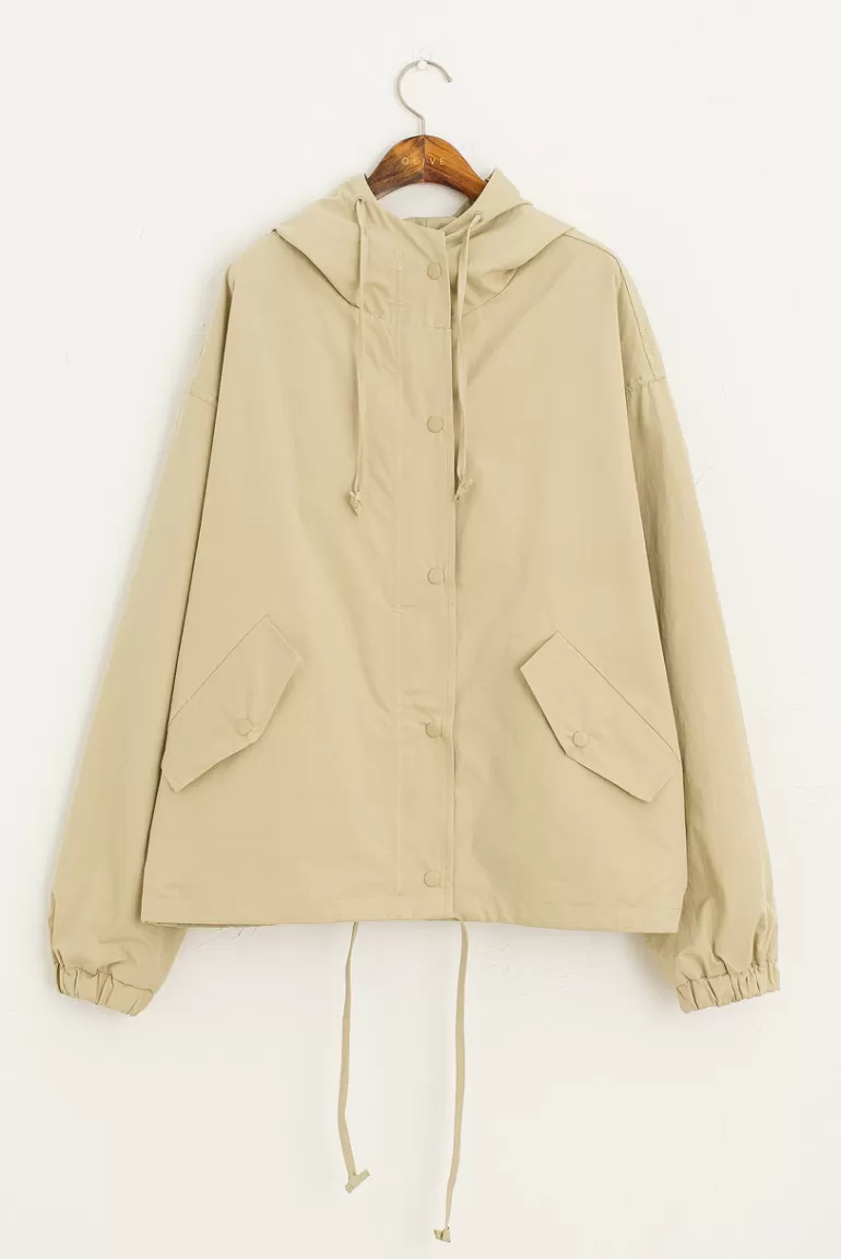 Women Olive Clothing Mina Box Hood Jacket, Beige