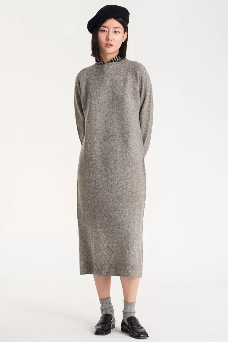Women Olive Clothing Mina Crew Neck Knit Dress, Charcoal