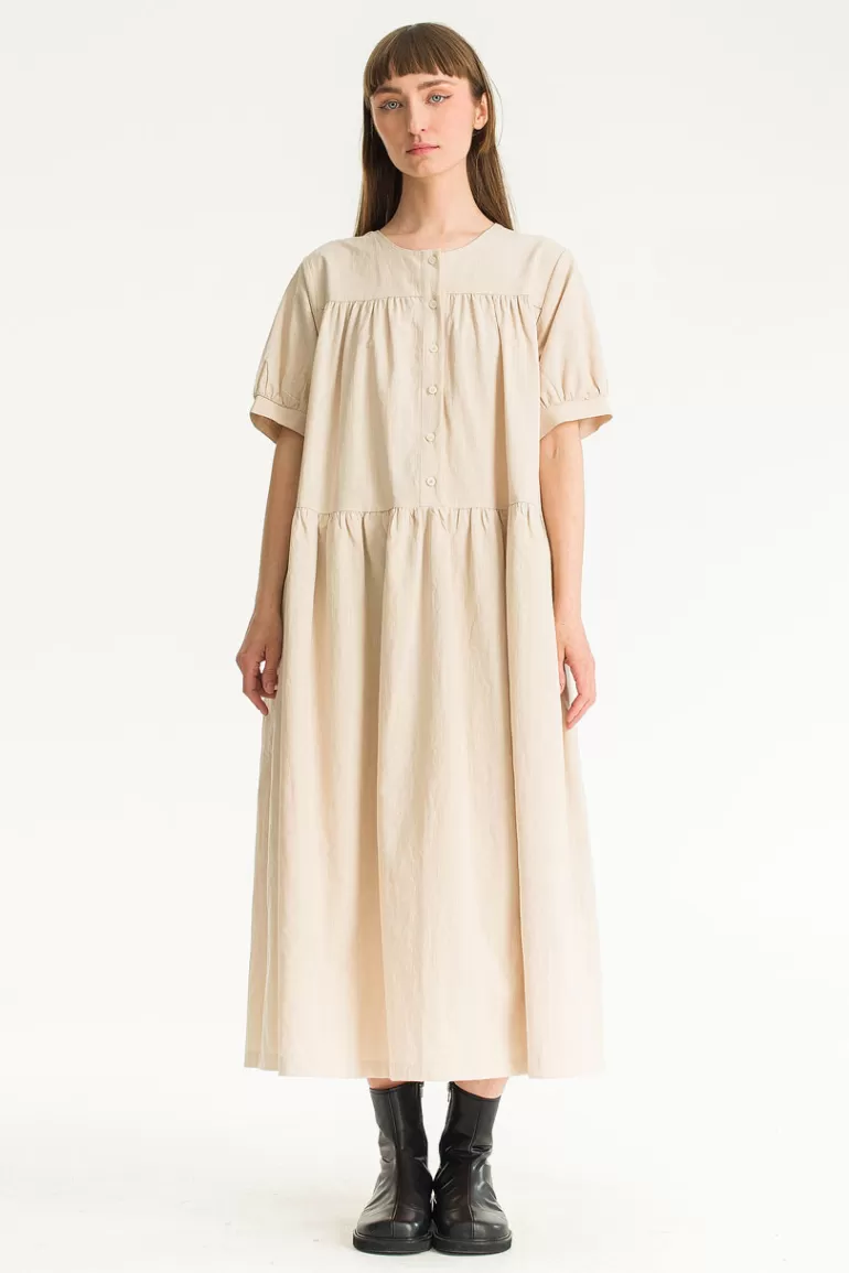 Women Olive Clothing Mina Oversize Button Dress, Beige