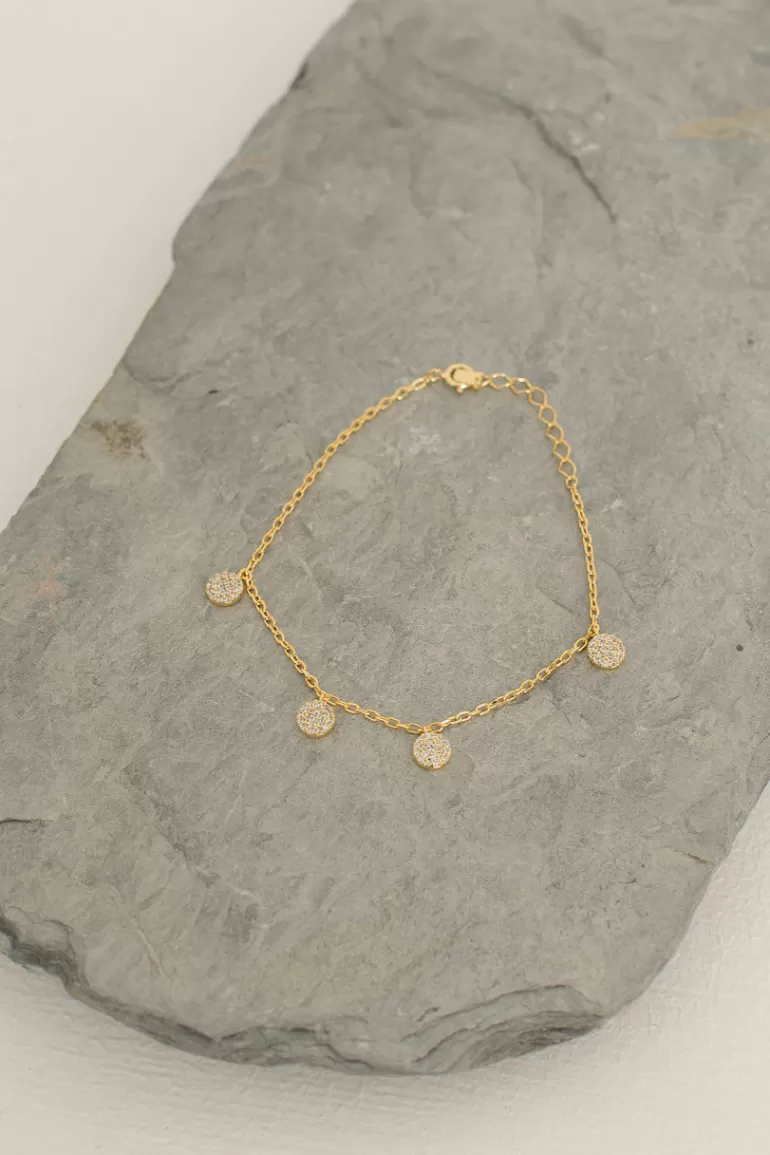 Women Olive Clothing Mini Circle Drop Bracelet, 14K Gold Plated