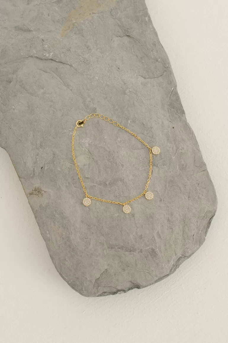 Women Olive Clothing Mini Circle Drop Bracelet, 14K Gold Plated