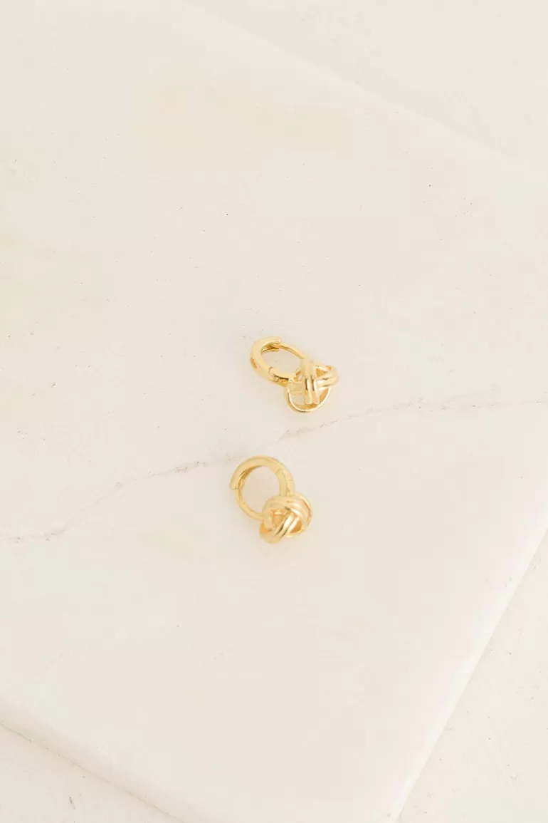 Women Olive Clothing Mini Knot Huggie Hoop Earrings, 18K Gold Plated