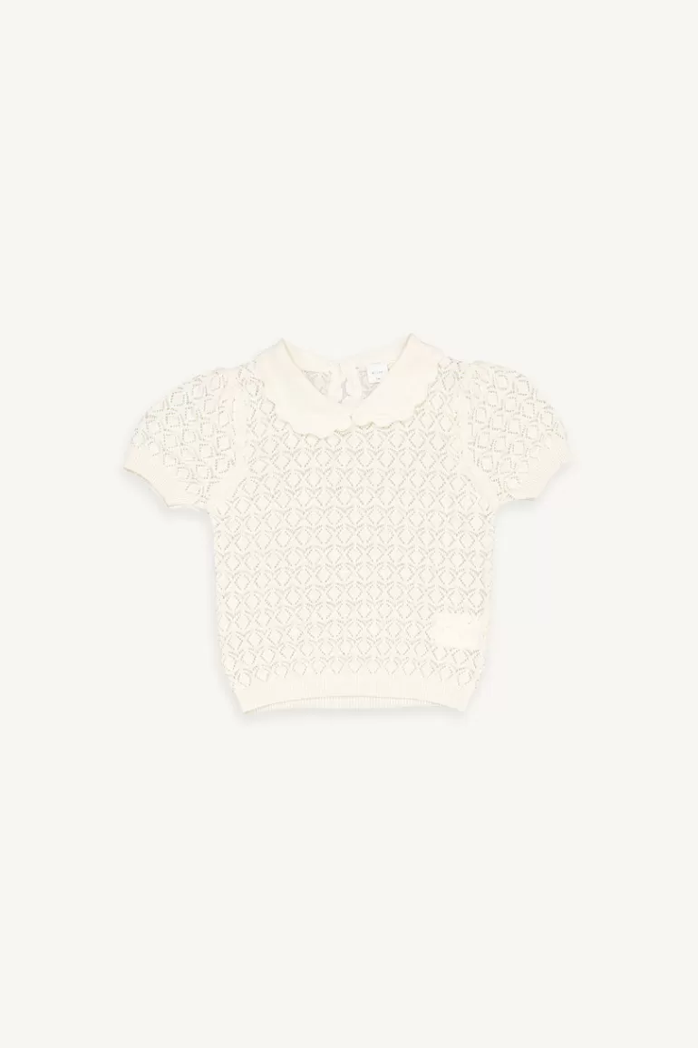 Kids Olive Clothing Mini Olive | Eyelet Collar Top, Ivory