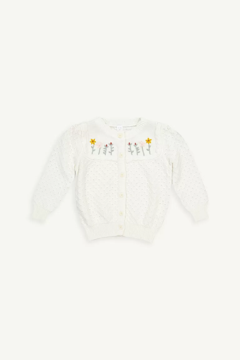 Kids Olive Clothing Mini Olive | Flower Embroidered Cardigan, Ivory