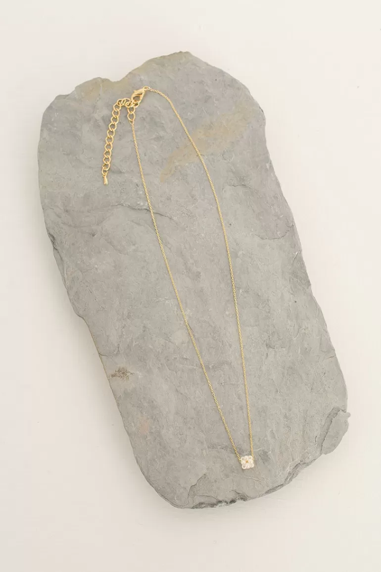 Women Olive Clothing Mini Pearl Ball Necklace, Gold Plated