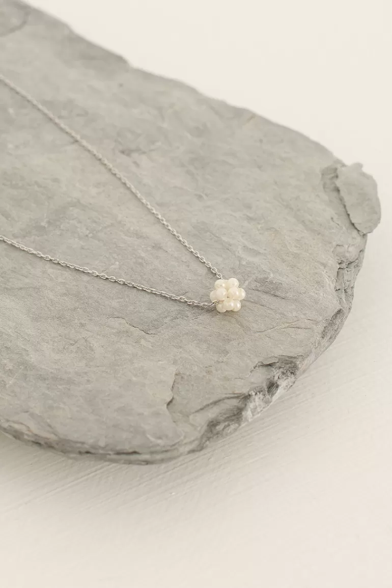 Women Olive Clothing Mini Pearl Ball Necklace, Silver Plated