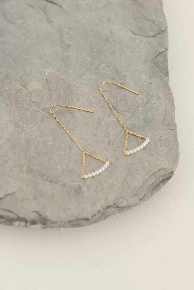 Women Olive Clothing Mini Pearl Bar Drop Earrings, 14K Gold Plated