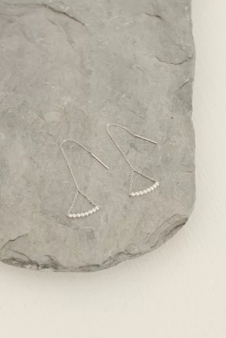 Women Olive Clothing Mini Pearl Bar Drop Earrings, Sterling Silver