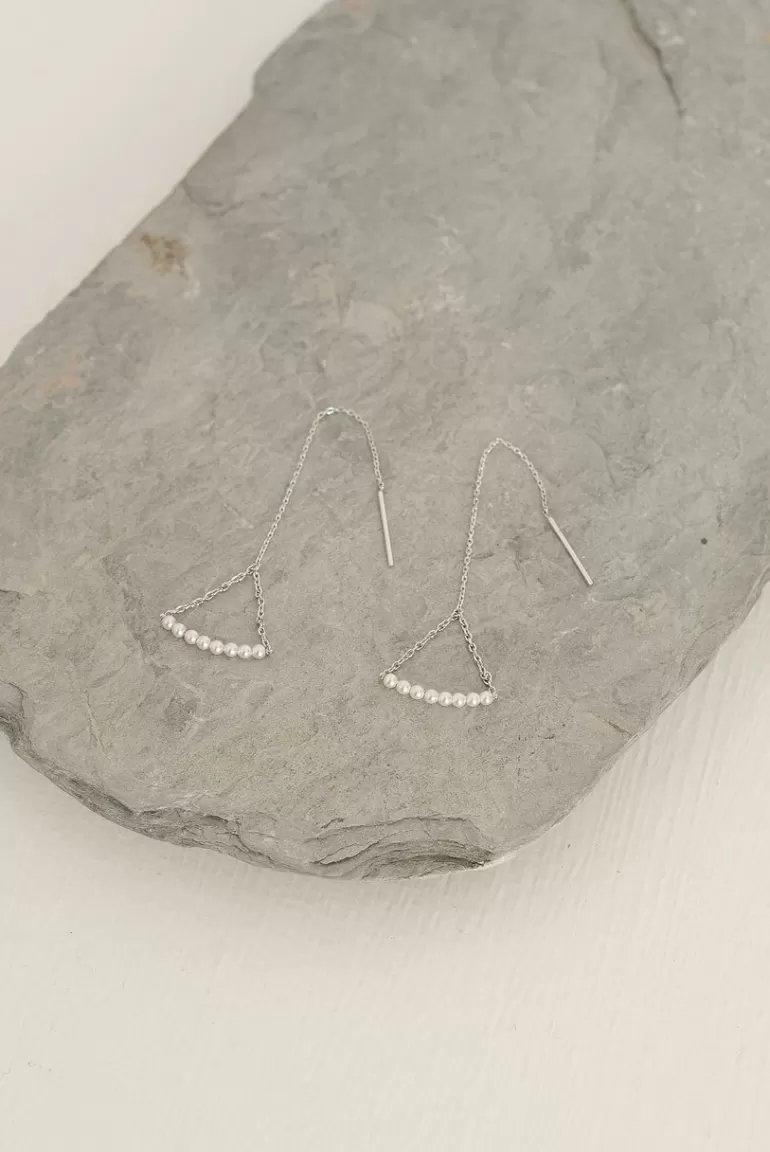Women Olive Clothing Mini Pearl Bar Drop Earrings, Sterling Silver