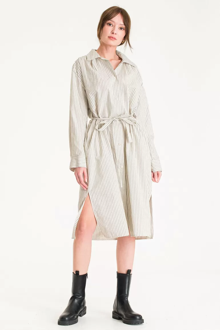 Women Olive Clothing Misu Pinstripe Dress, Ivory