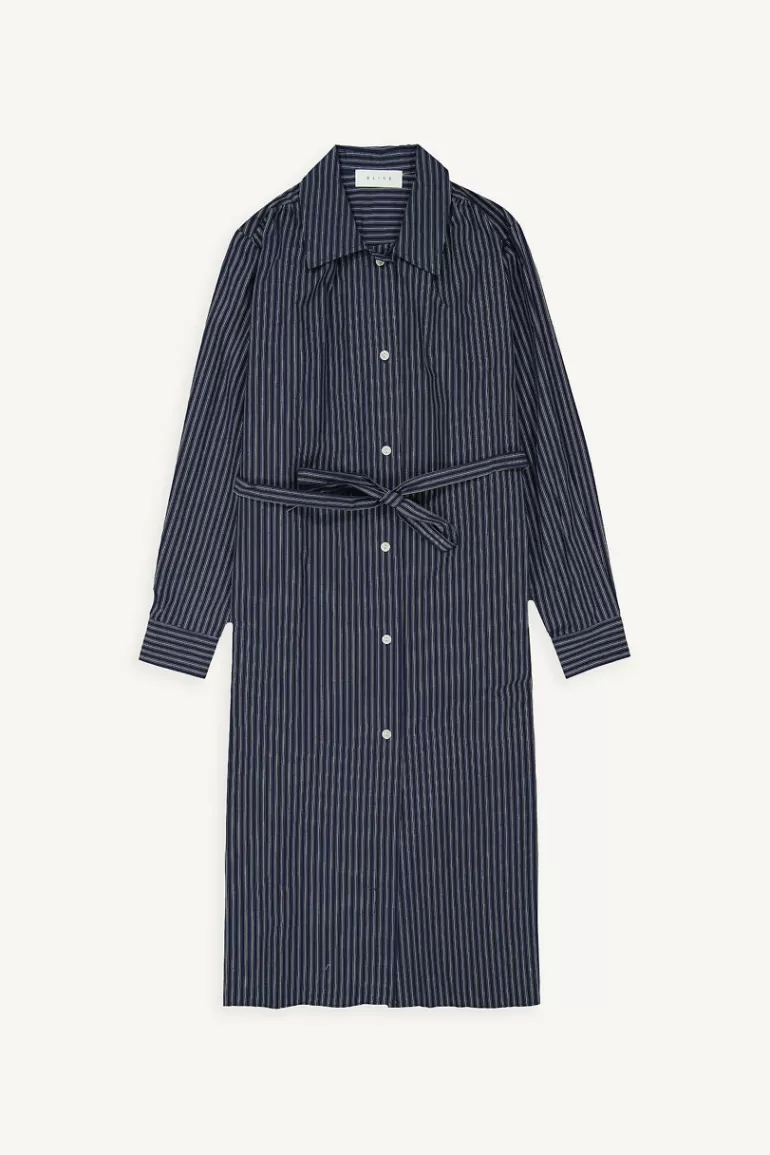 Women Olive Clothing Misu Pinstripe Dress, Navy