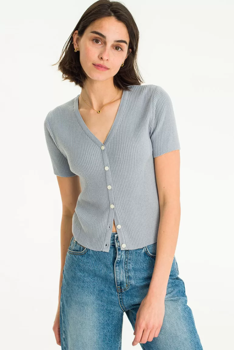 Women Olive Clothing Miyo Ribbed Cardigan, Blue