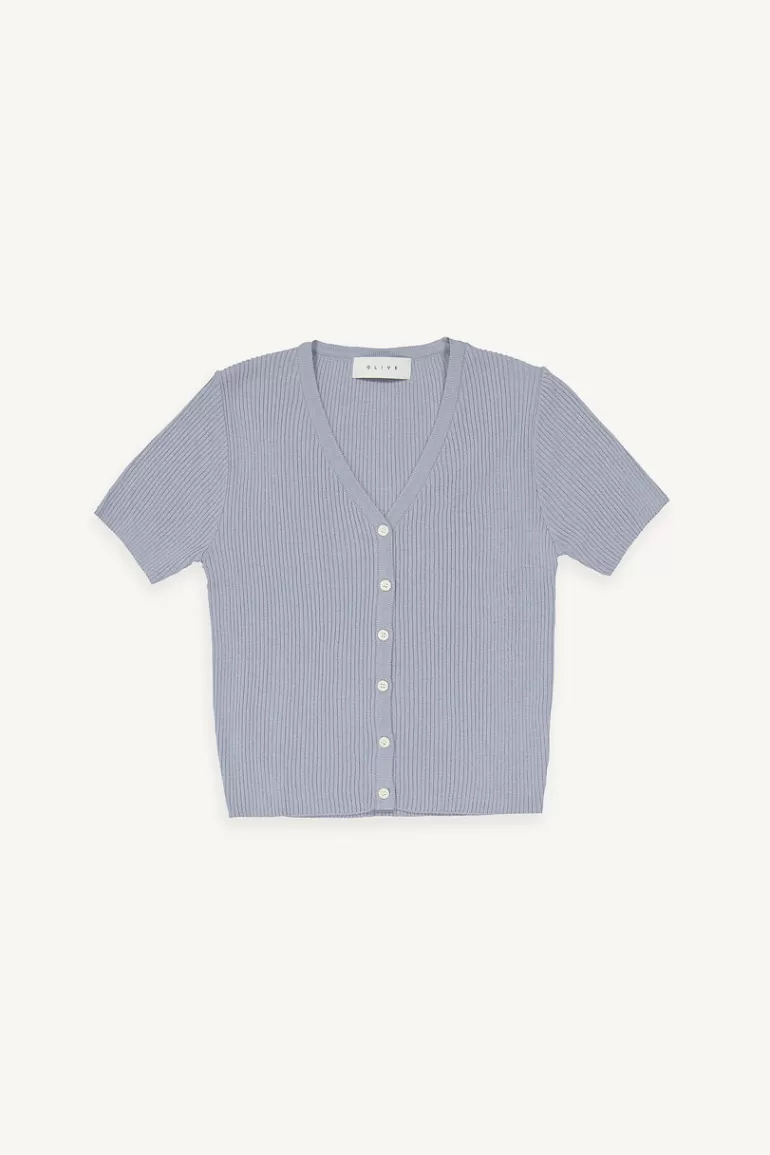 Women Olive Clothing Miyo Ribbed Cardigan, Blue