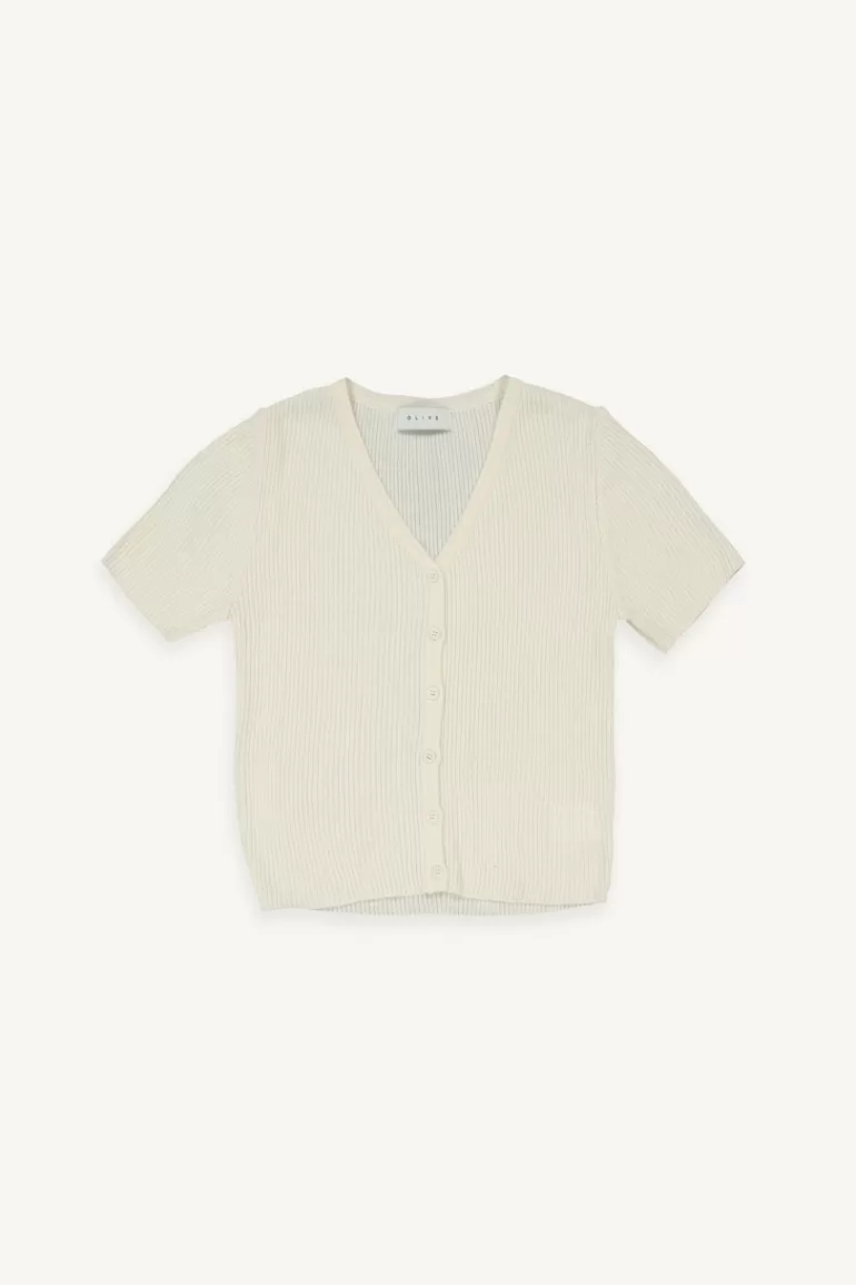 Women Olive Clothing Miyo Ribbed Cardigan, Ivory