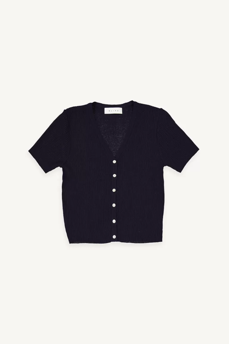 Women Olive Clothing Miyo Ribbed Cardigan, Navy