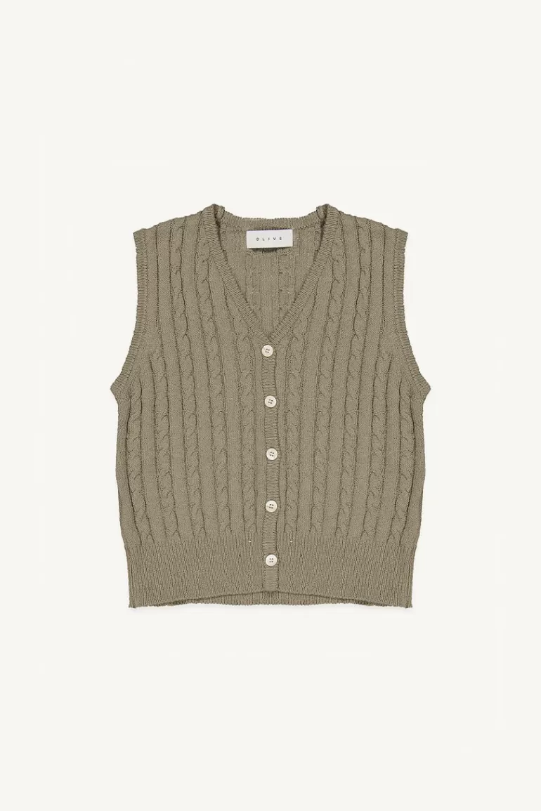 Women Olive Clothing Mizu Button Vest, Khaki