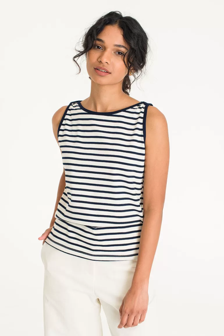 Women Olive Clothing Mizu Stripe Tank, Ivory/Navy