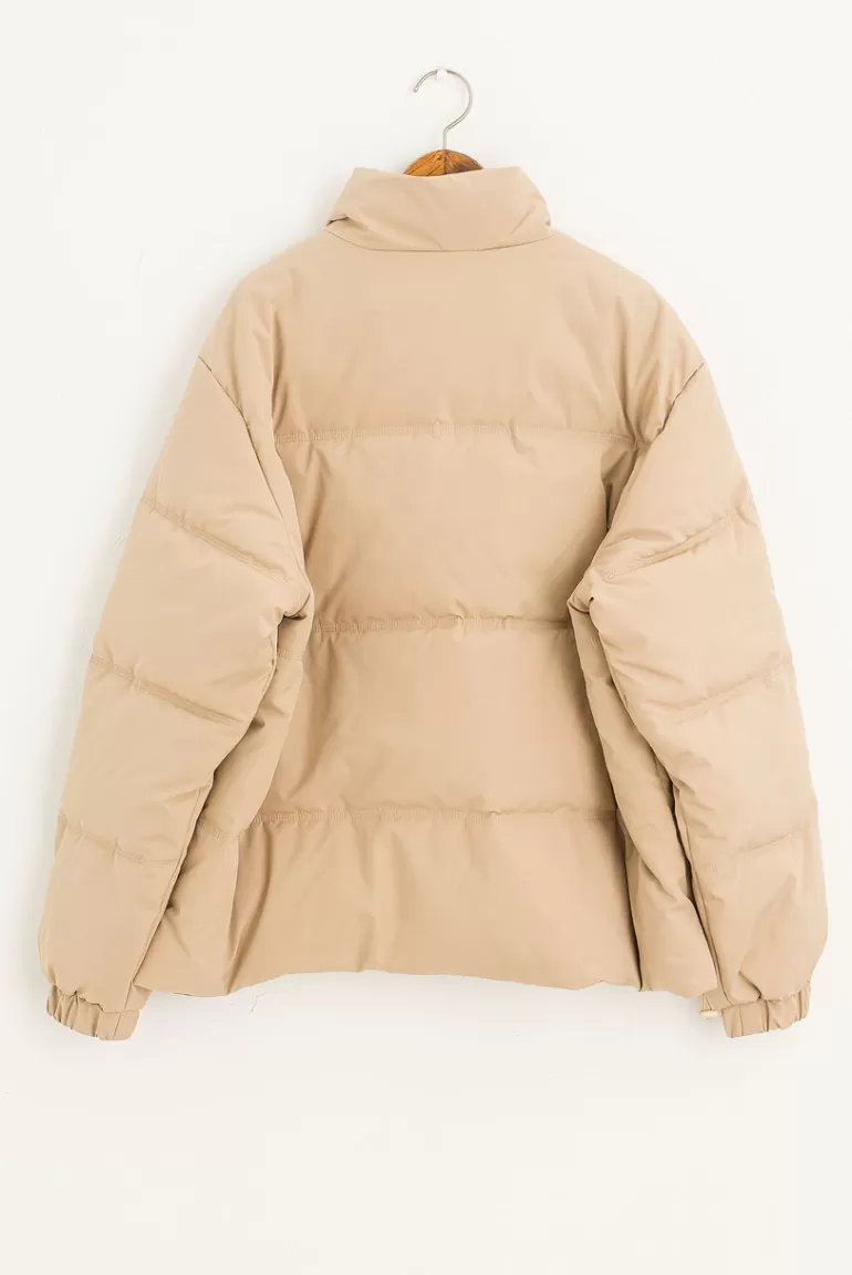 Women Olive Clothing Mock Neck Padded Jacket, Beige