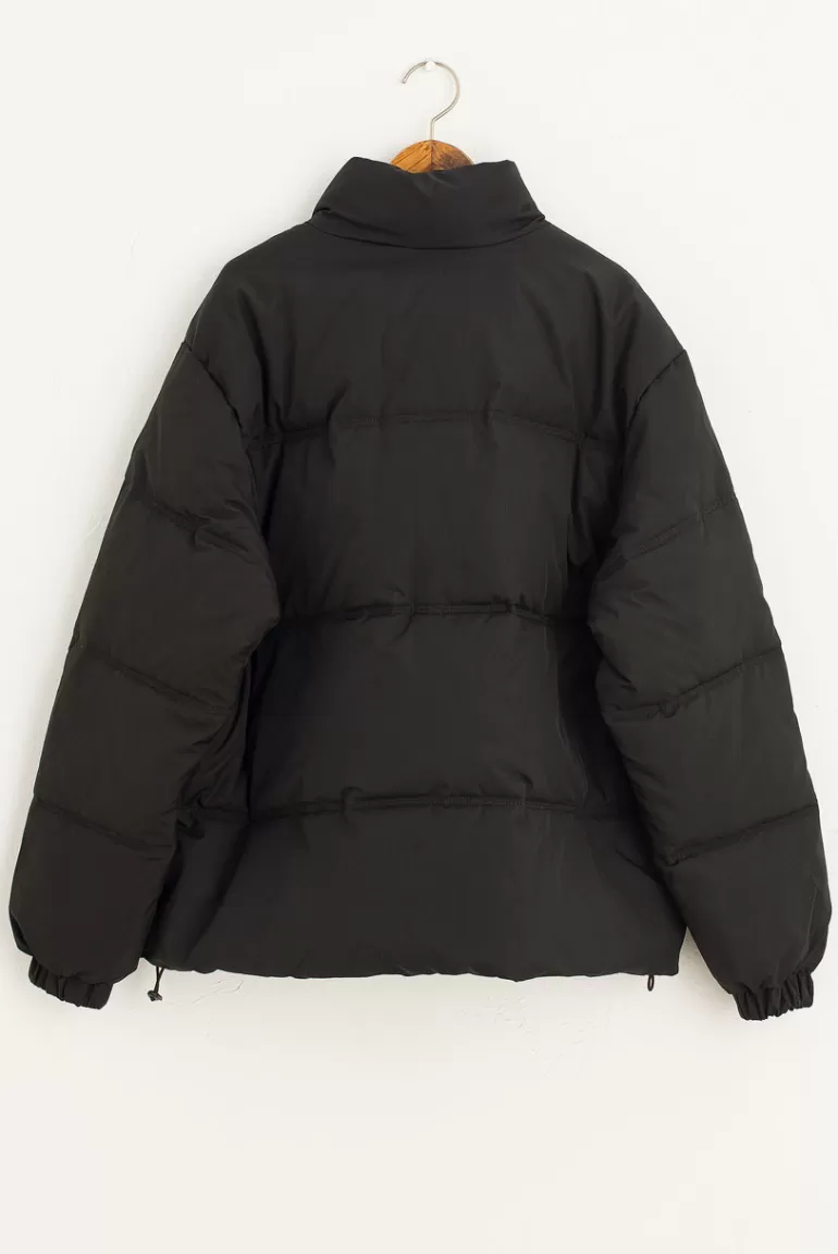 Women Olive Clothing Mock Neck Padded Jacket, Black