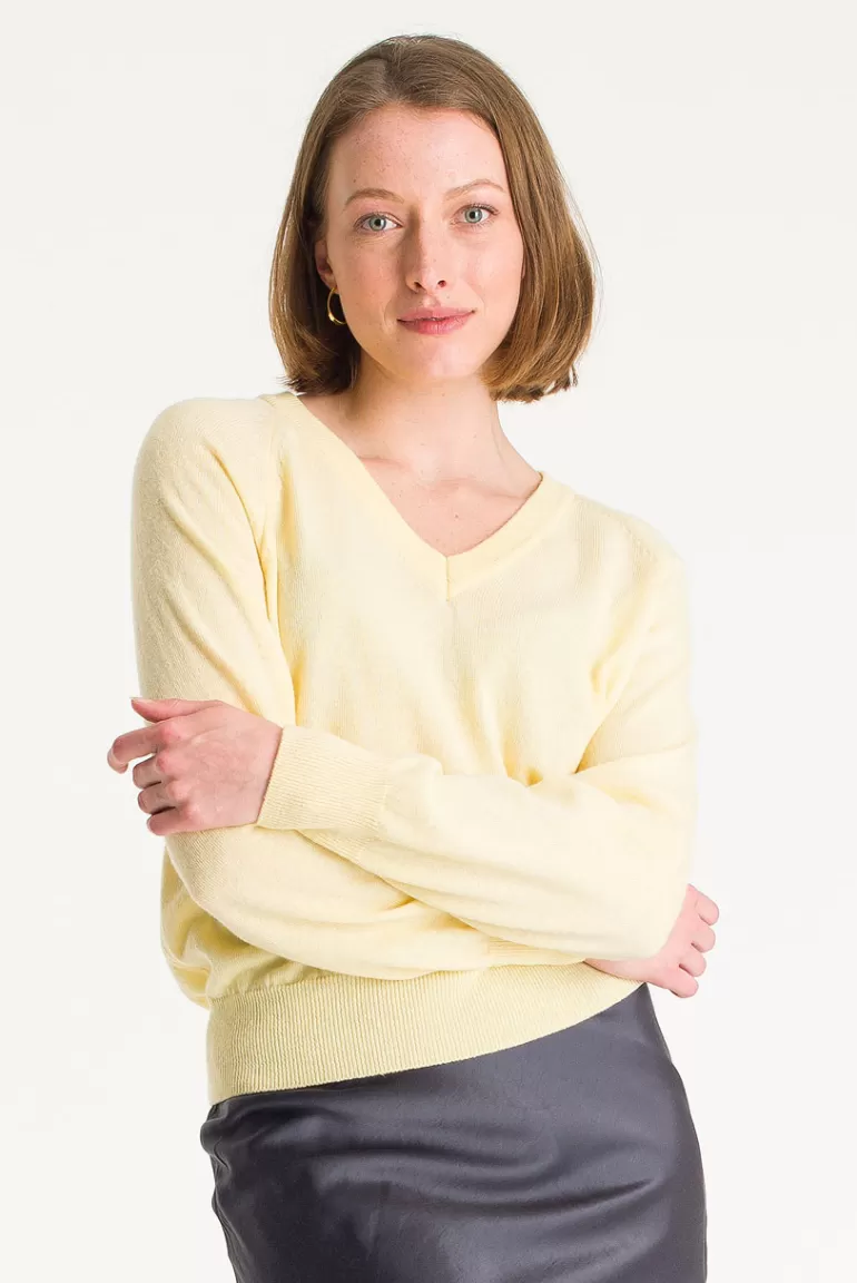 Women Olive Clothing Moco Simple V Neck Jumper, Lemon