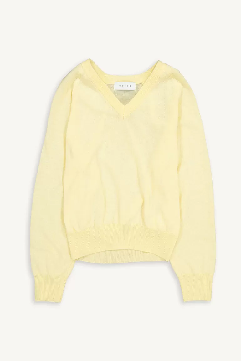 Women Olive Clothing Moco Simple V Neck Jumper, Lemon