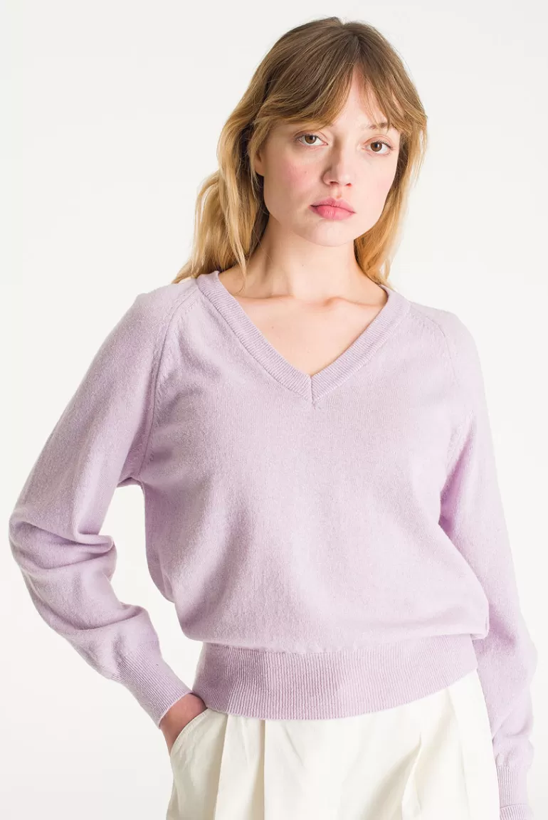 Women Olive Clothing Moco Simple V Neck Jumper, Lilac