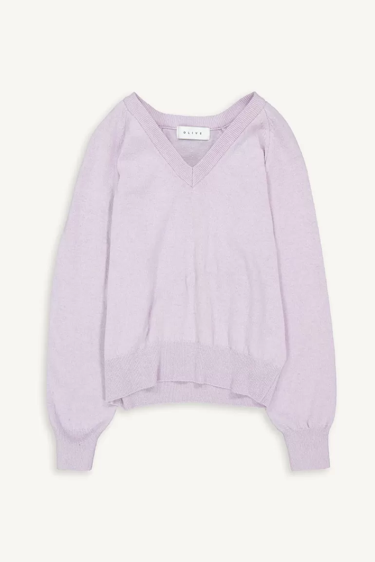 Women Olive Clothing Moco Simple V Neck Jumper, Lilac