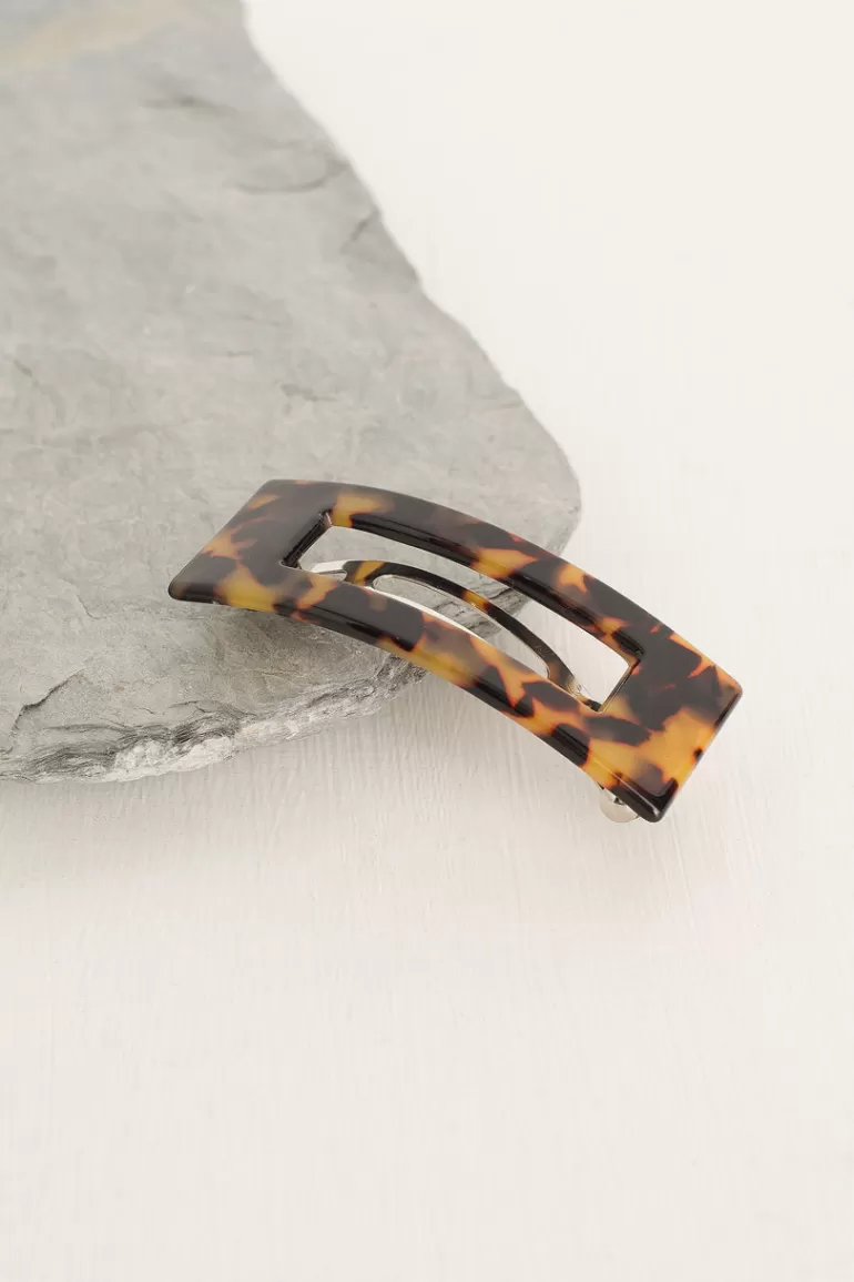 Women Olive Clothing Molly Square Hair Pin, Brown Tortoise Shell