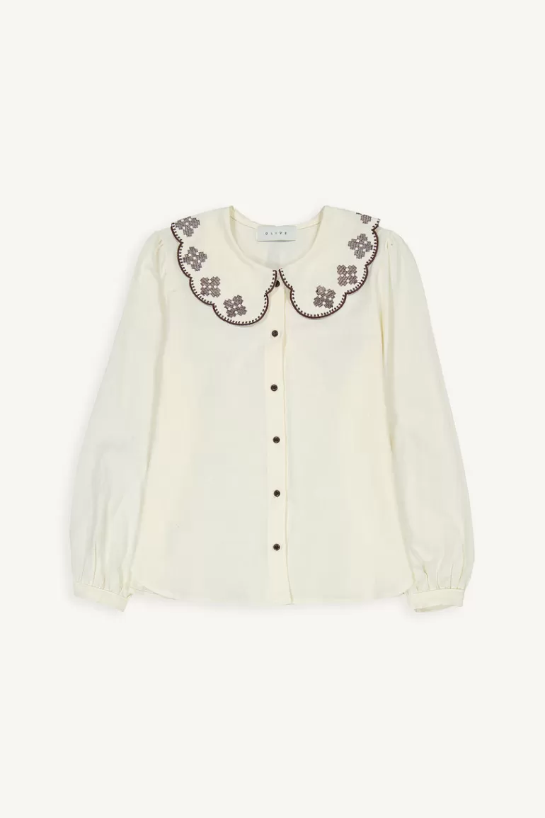 Women Olive Clothing Momi Embroidery Blouse, Ivory