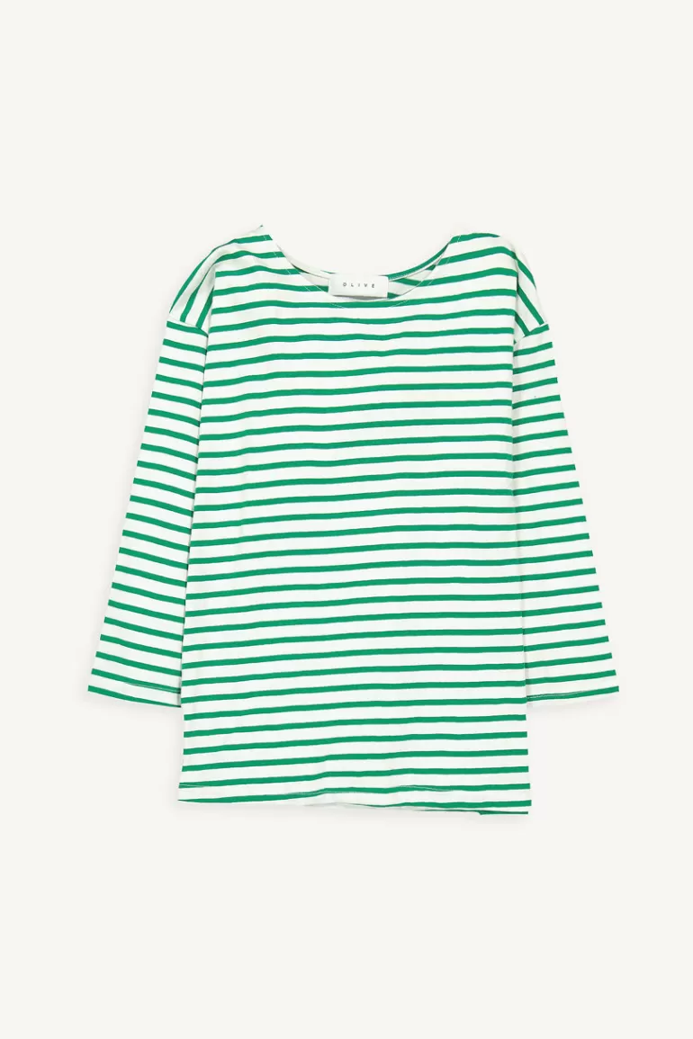 Women Olive Clothing Momo Boat Neck Stripe Tee, Green