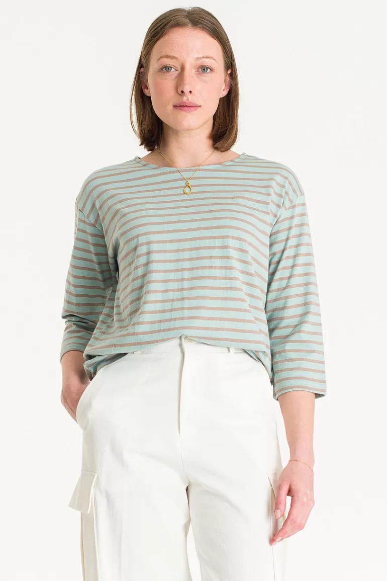 Women Olive Clothing Momo Boat Neck Stripe Tee, Mint