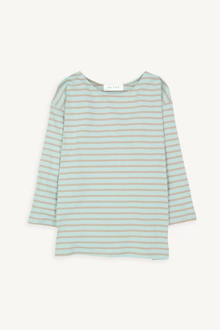 Women Olive Clothing Momo Boat Neck Stripe Tee, Mint